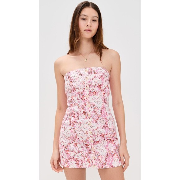 Free People Tomas Mini Dress Floral Printed Tube Smocked Buttondown XS 279069 - Picture 1 of 15